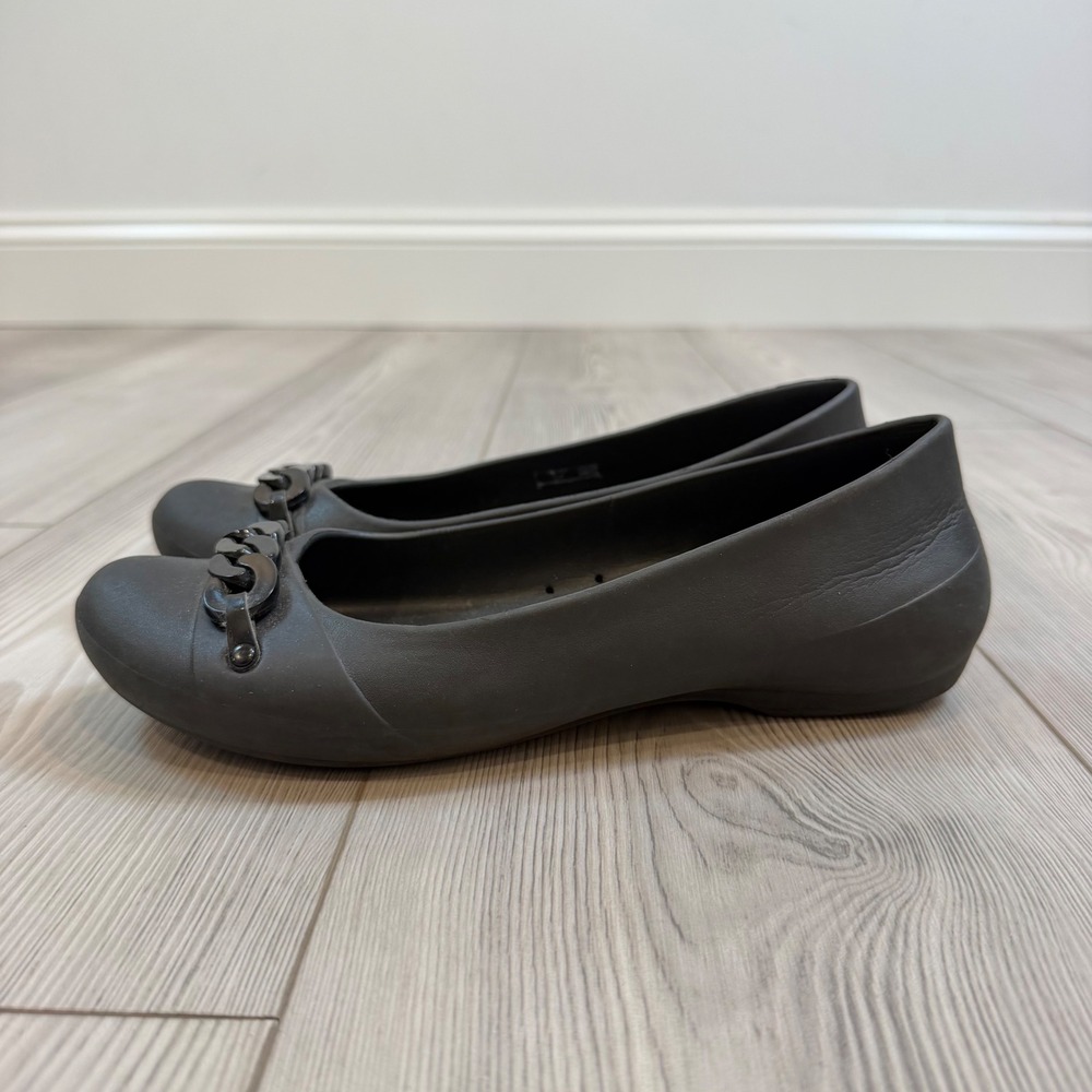 Crocs Black Chain Link Ballet Flats Womens 8 Croslite Slip On Shoes
